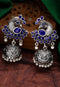 Peacock Blue Stone Oxidised Jhumka Style Earrings 20g